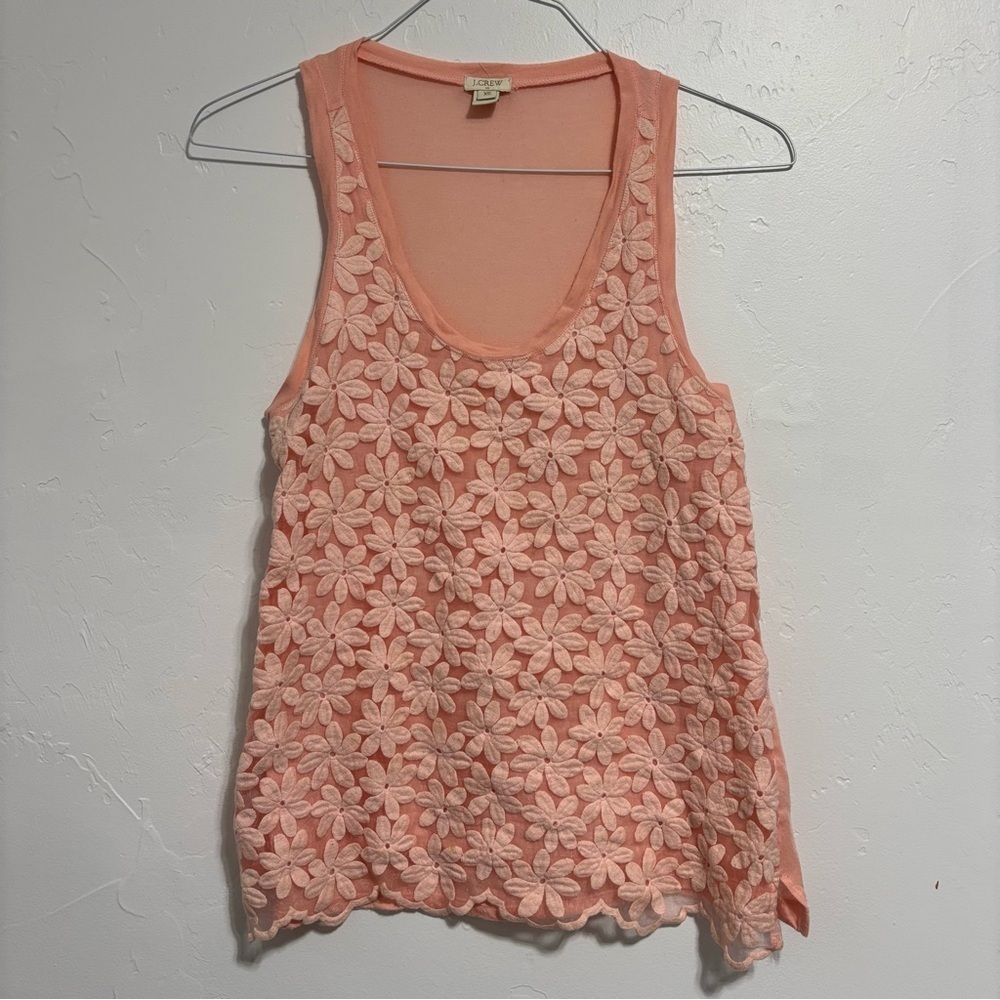 J. Crew Factory Pink Women Sleeveless Blouse XS Floral Flowy Embroidered Scoop